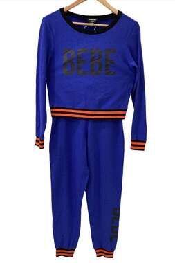 Bebe Clematis Blue, Black & Orange Logo Tracksuit Sweatpant Outfit Set Size XS/S